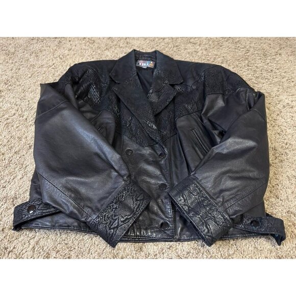 PARIS SPORT CLUB Vintage Leather Cropped Moto Biker Jacket Snake Skin LARGE - Picture 7 of 12